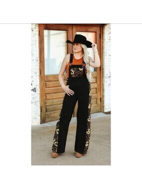 NWT 2Fly Pony Up Ranch Western Boutique Overalls Women's Size Large